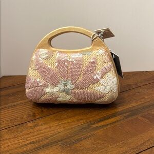 Haute Hippie Pink and Cream Beaded Clutch